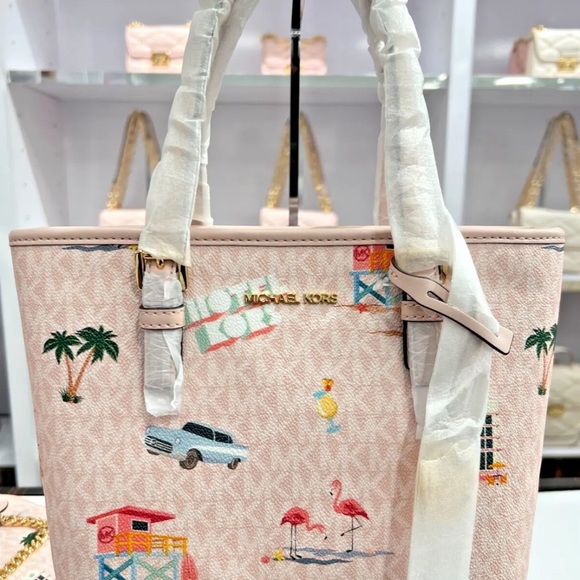 MICHAEL KORS JET SET TRAVEL ZIP XS TOTE CROSSBODY BAG Flamingo POWDER BLUSH - Picture 3 of 9